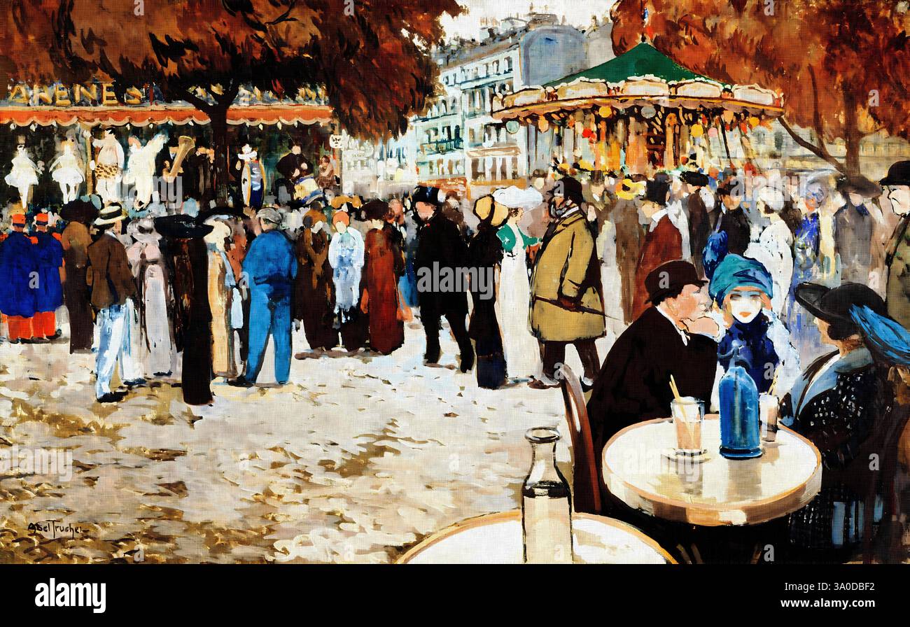 Fun Fair Boulevard de Clichy 1910 di Louis Abel-Truchet Parigi scena all'aperto pubblico dominio Arte francese ad alta risoluzione Foto Stock