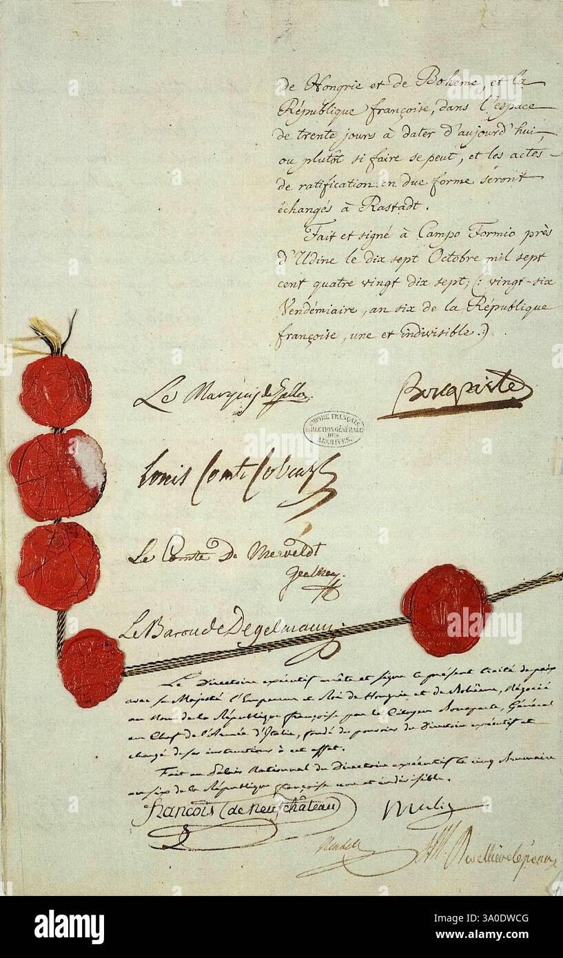 Trattato di pace concluso a Campoformido tra l'imperatore Francesco II e la Repubblica francese il 17 ottobre 1797 Foto Stock