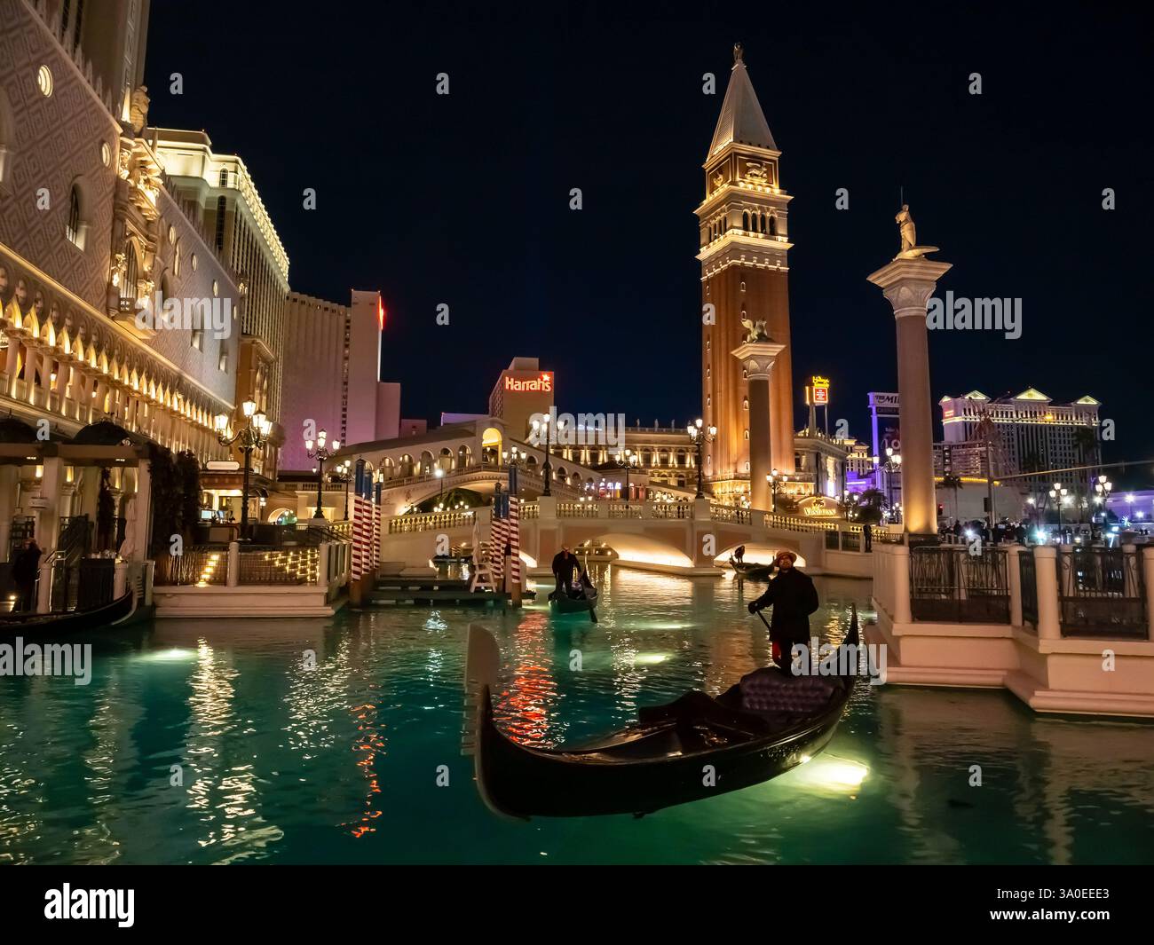 The Venetian di notte, Las Vegas Strip, Nevada Foto Stock