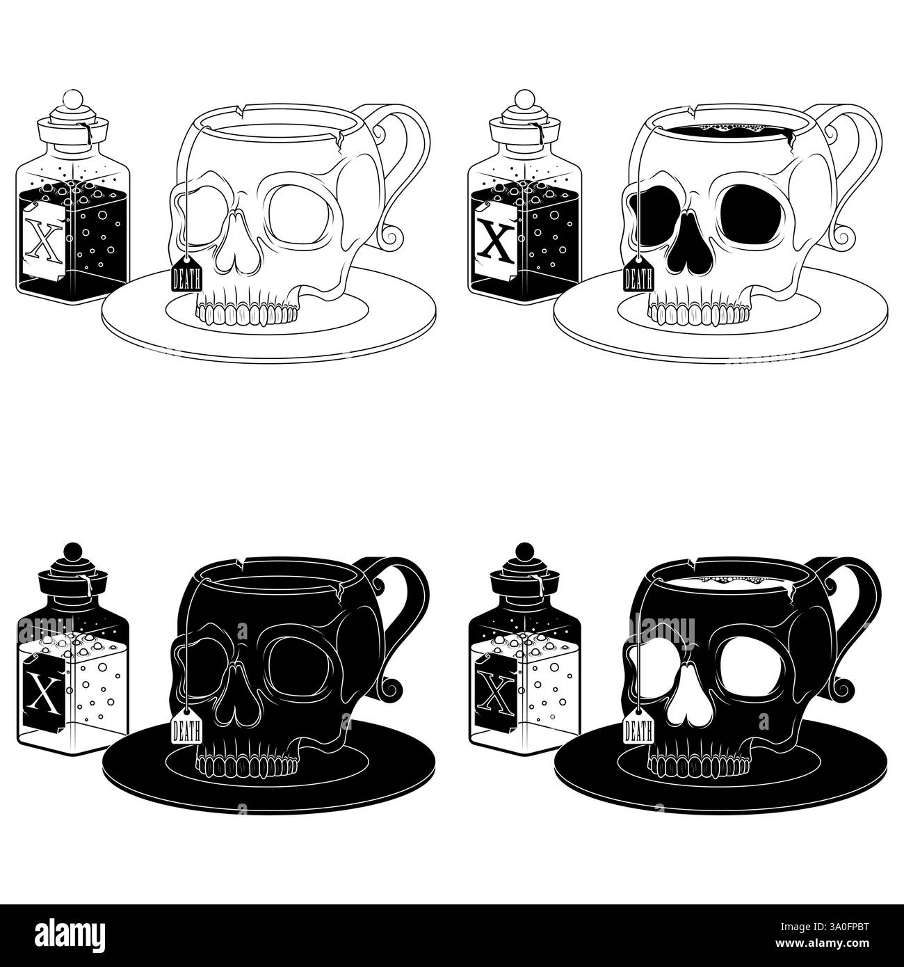 Tazza da tè in porcellana a forma di teschio umano, tazza da caffè a forma di teschio tazza magica di pozione, tazza demoniaca di Halloween Illustrazione Vettoriale