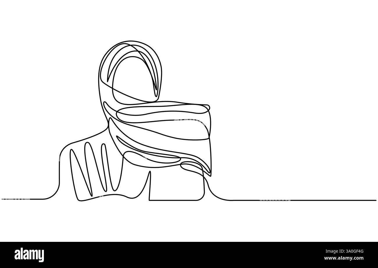 Donna in hijab che prega una sola linea disegnando vettore, continua una linea donne musulmane disegnano Illustrazione Vettoriale