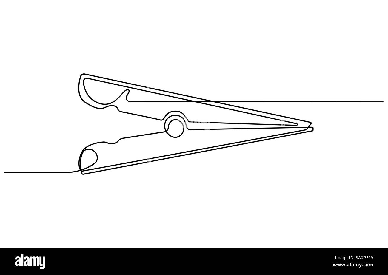 Clothespin una linea continua art, clothespin in legno in una linea continua disegno vettoriale Illustrazione Vettoriale