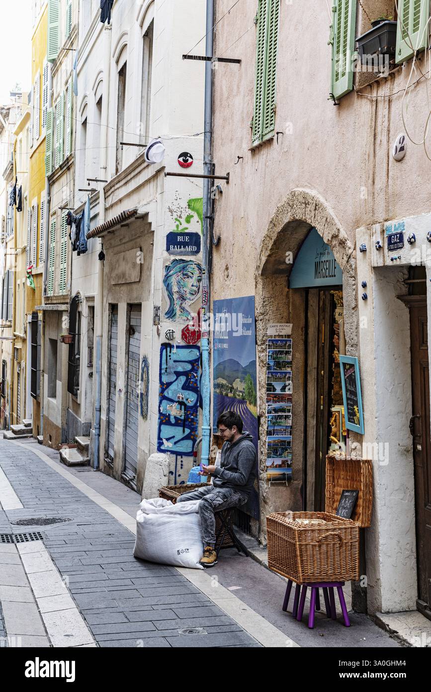 Alley, le Panier, Neighborhood, Marsiglia, Francia, Europa Foto Stock