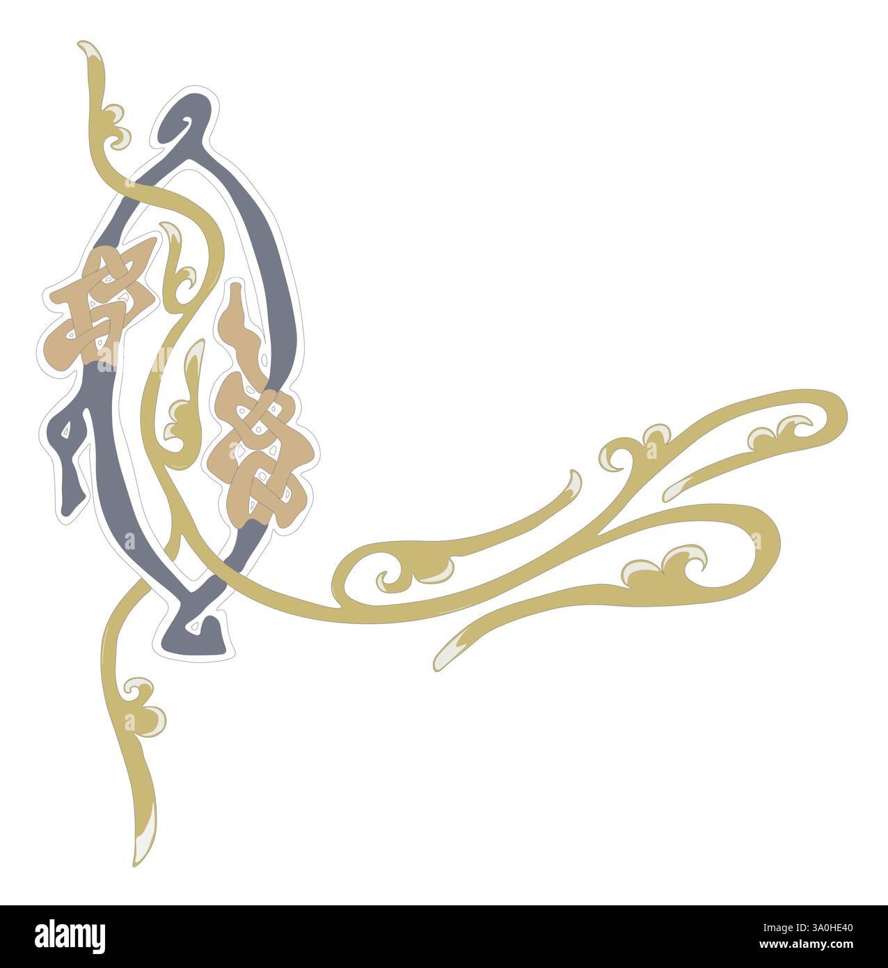 Illustrazione vettoriale della lettera o con dettagli decorativi della pianta. Foto Stock