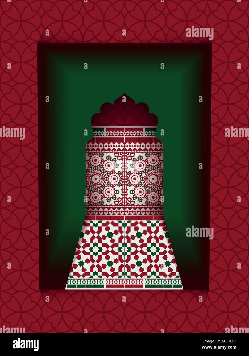 Intricata sala Mosaico e motivi decorativi dai colori vivaci, a creare un ambiente vivace e culturale. Illustrazione Vettoriale