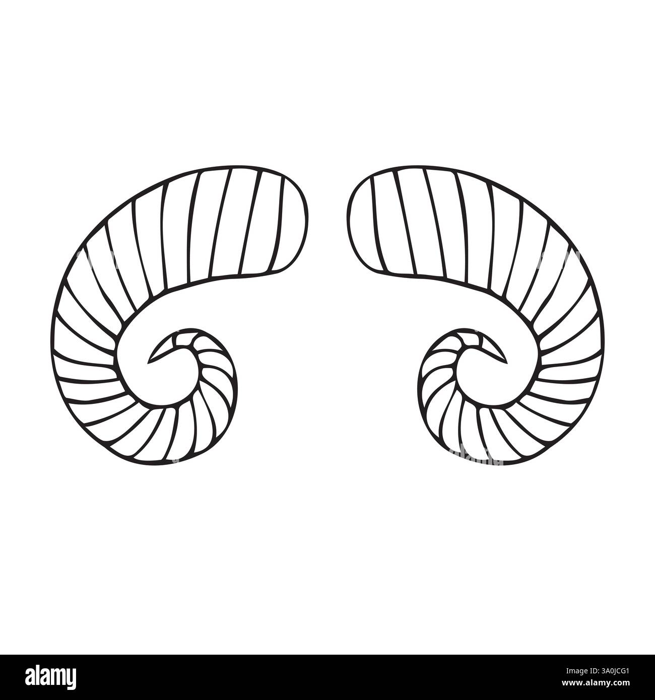 Disegnato a mano vettoriale disegnato a forma di doodle delinea i corni di capra Illustrazione Vettoriale