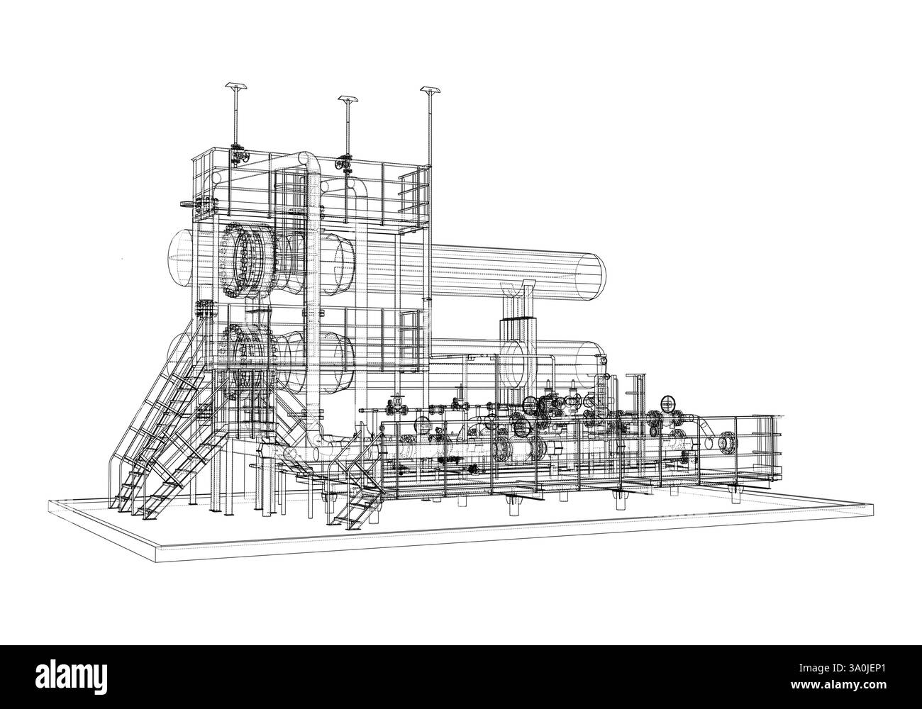 Scambiatore riscaldatore per applicazioni petrolifere. Rendering vettoriale del 3d. Illustrazione Vettoriale