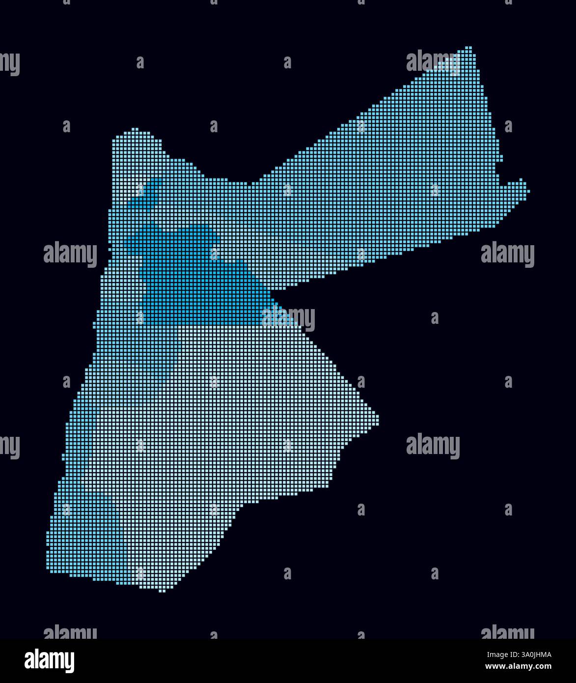 Mappa tratteggiata di Jordan. Mappa digitale del paese su sfondo scuro. Forma Jordan con punti quadrati. Stile puntini colorati. Quadrati di piccole dimensioni. Illustrazione Vettoriale