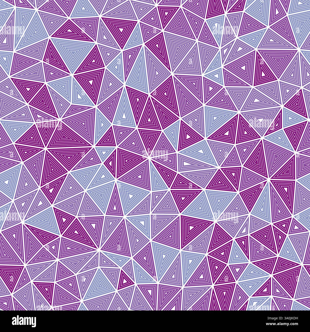 Sfondo geometrico minimo. Dimensioni compatte dei triangoli. Triangoli interni ripetuti multipli. Stile a più colori. Modello ripetibile. Illustrazione Vettoriale