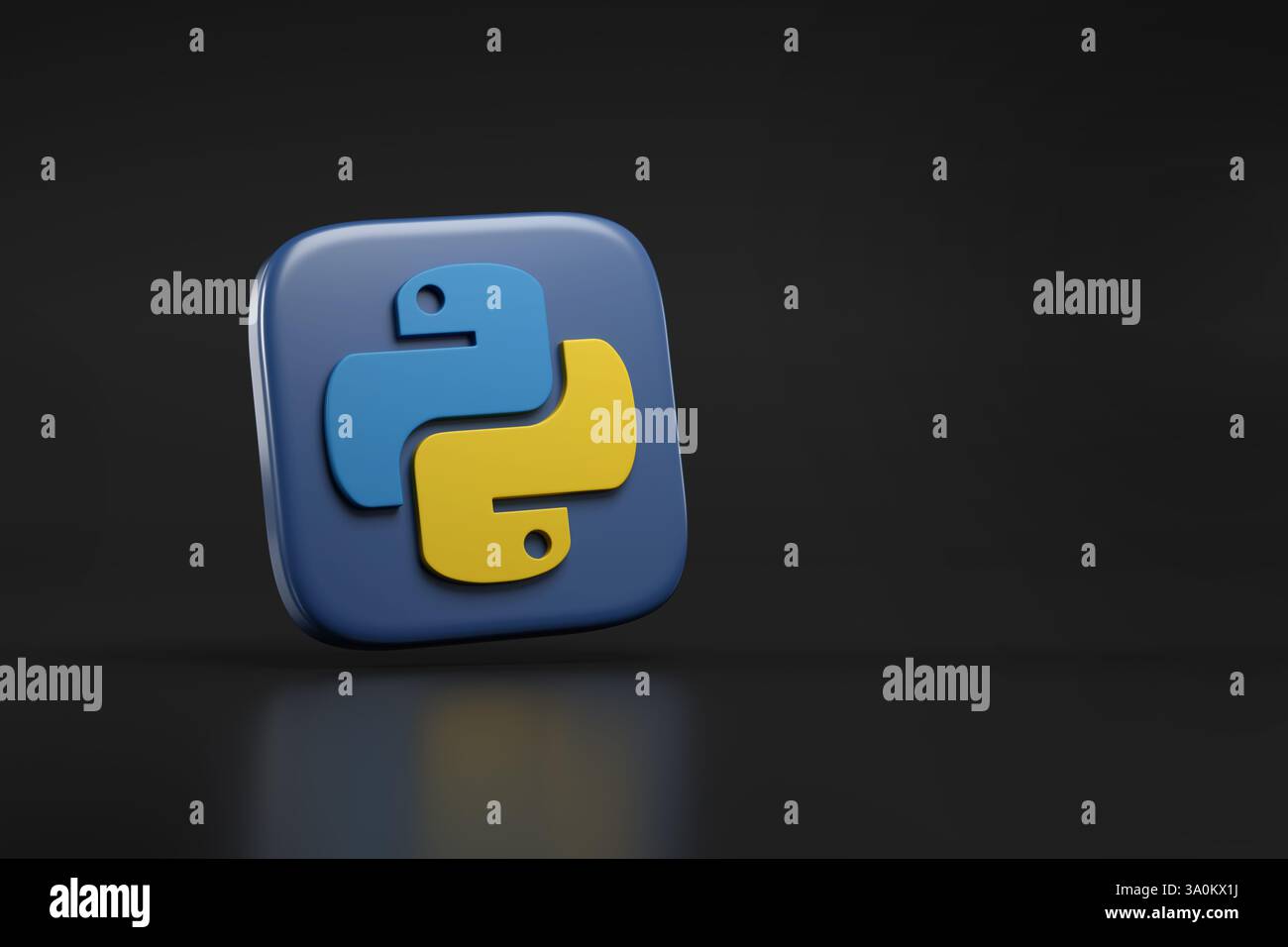 Buenos Aires, Argentina - 22 febbraio 2025: Logo tridimensionale del linguaggio di programmazione Python con spazio di copia. illustrazione 3d. Foto Stock