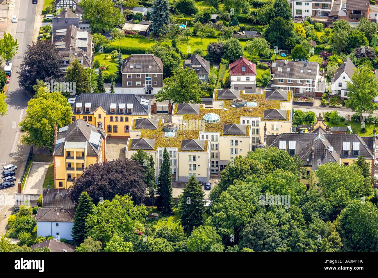 Vista aerea, engelbertus gGmbH Wohnpark Dimbeck, Altstadt i - Südwest, Mülheim an der Ruhr, regione della Ruhr, Renania settentrionale-Vestfalia, Germania Foto Stock