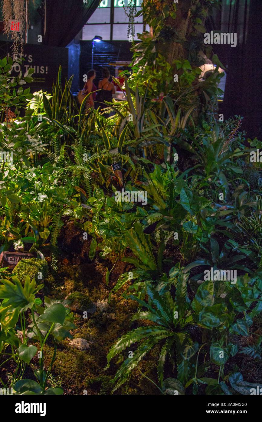 Un'installazione giardino interno a New York mette in mostra un'armoniosa miscela di natura e architettura. Foto Stock