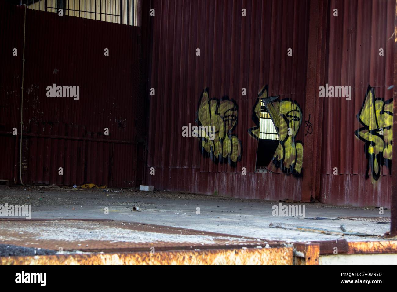 Riqualificazione urbanistica del Parco dell'East River con i resti di strutture abbandonate e di innesti Foto Stock