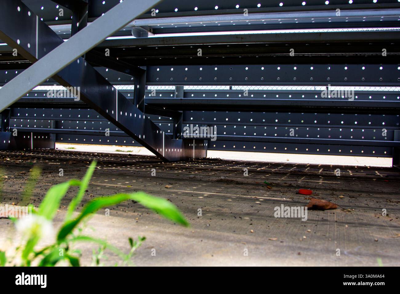 Sotto la prospettiva di Bleachers attira l'attenzione sui dettagli architettonici intricati nascosti sotto Foto Stock