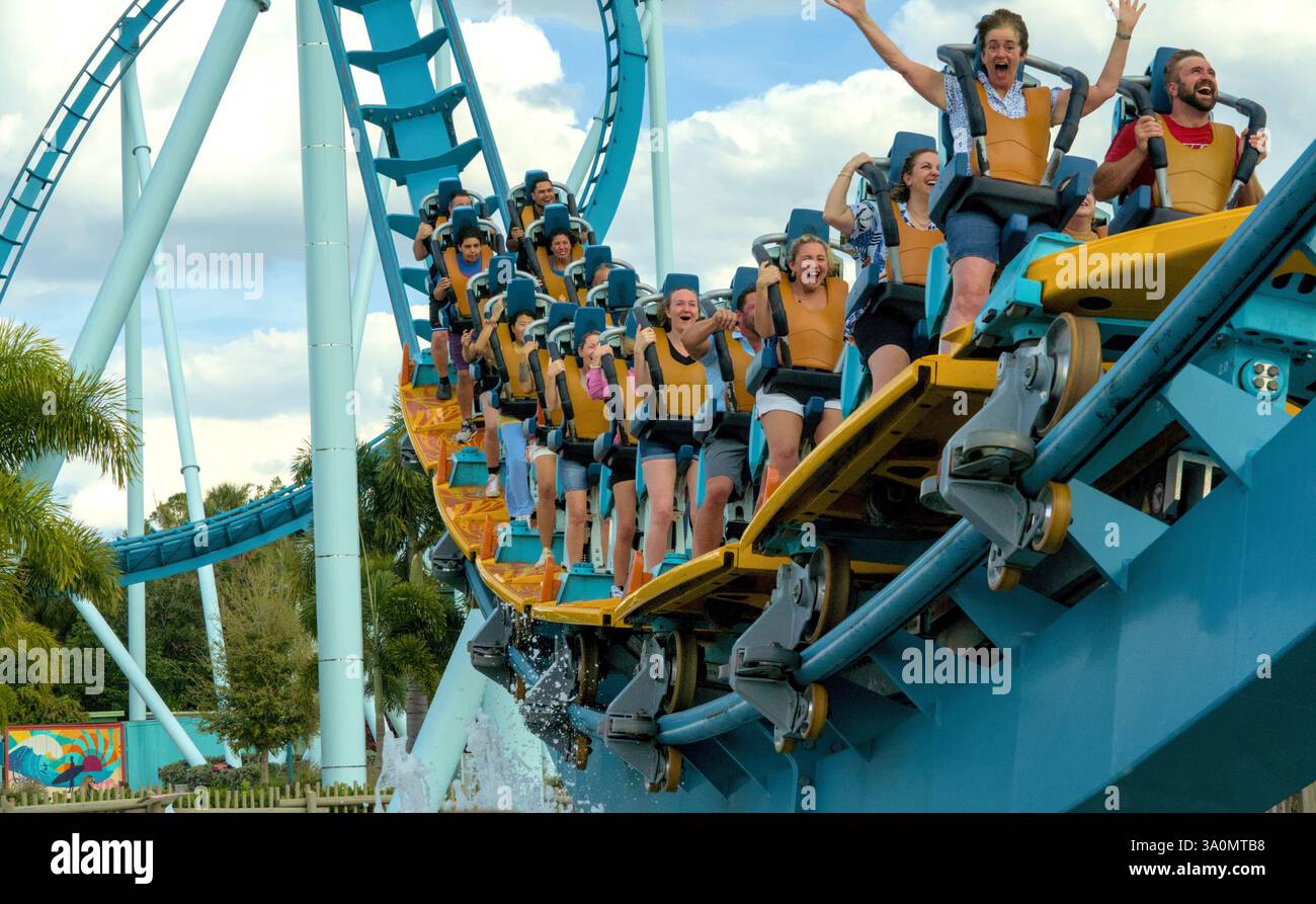 Il gasdotto spalsh corre a Seaworld, Orlado USA. Foto Stock