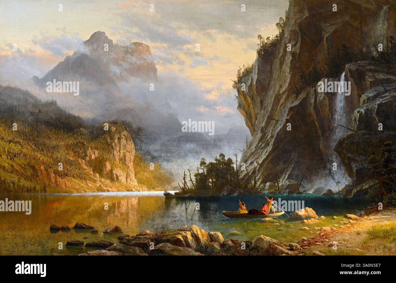 Indians Spear Fishing - Albert Bierstadt, 1862 Foto Stock