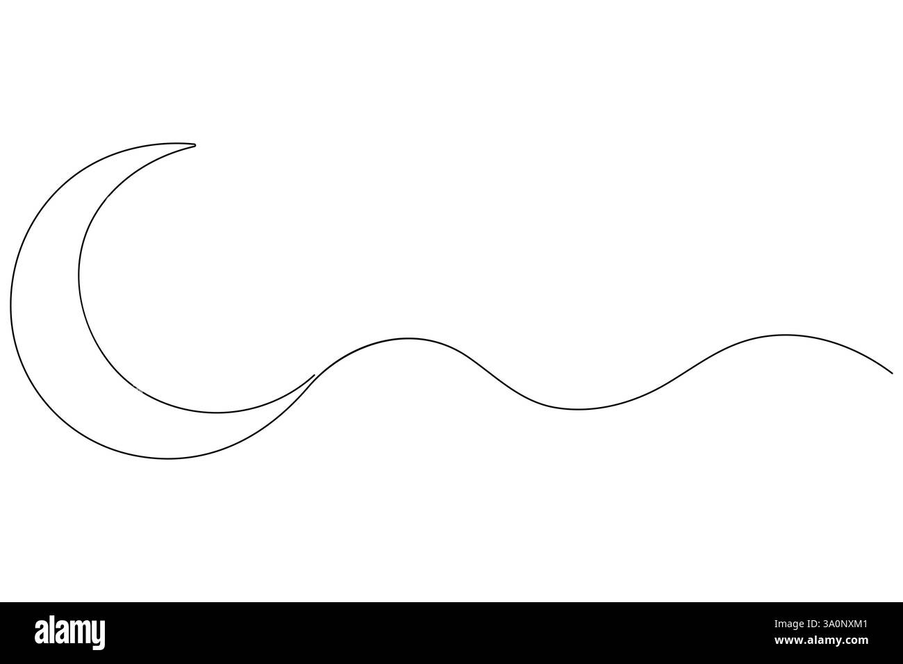 Simbolo della Luna un disegno a linee continue di Ramadan Kareem e Eid banner in un semplice vettore di contorno Illustrazione Vettoriale