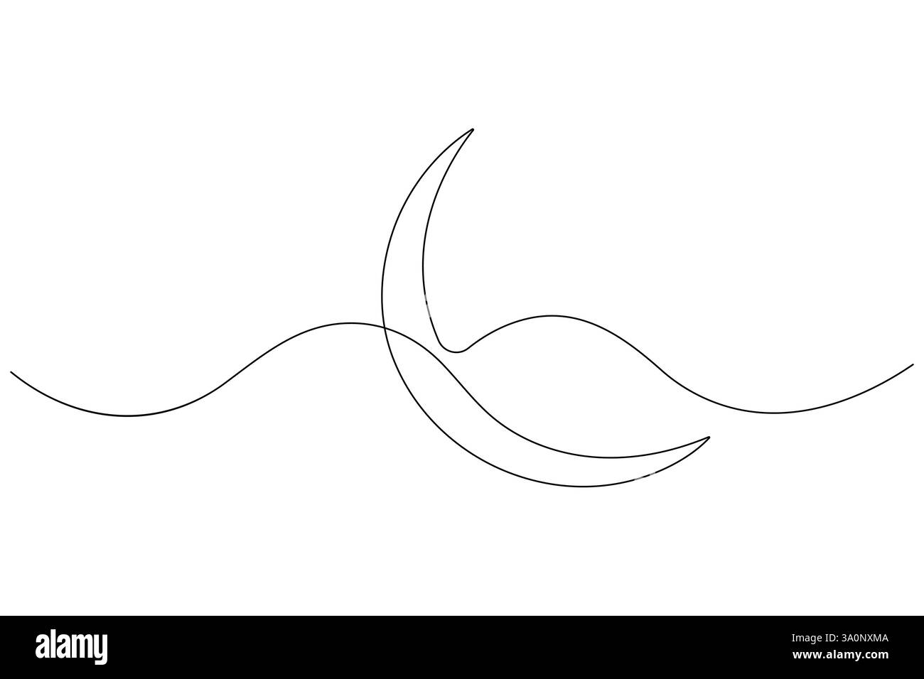 Simbolo della Luna un disegno a linee continue di Ramadan Kareem e Eid banner in un semplice vettore di contorno Illustrazione Vettoriale