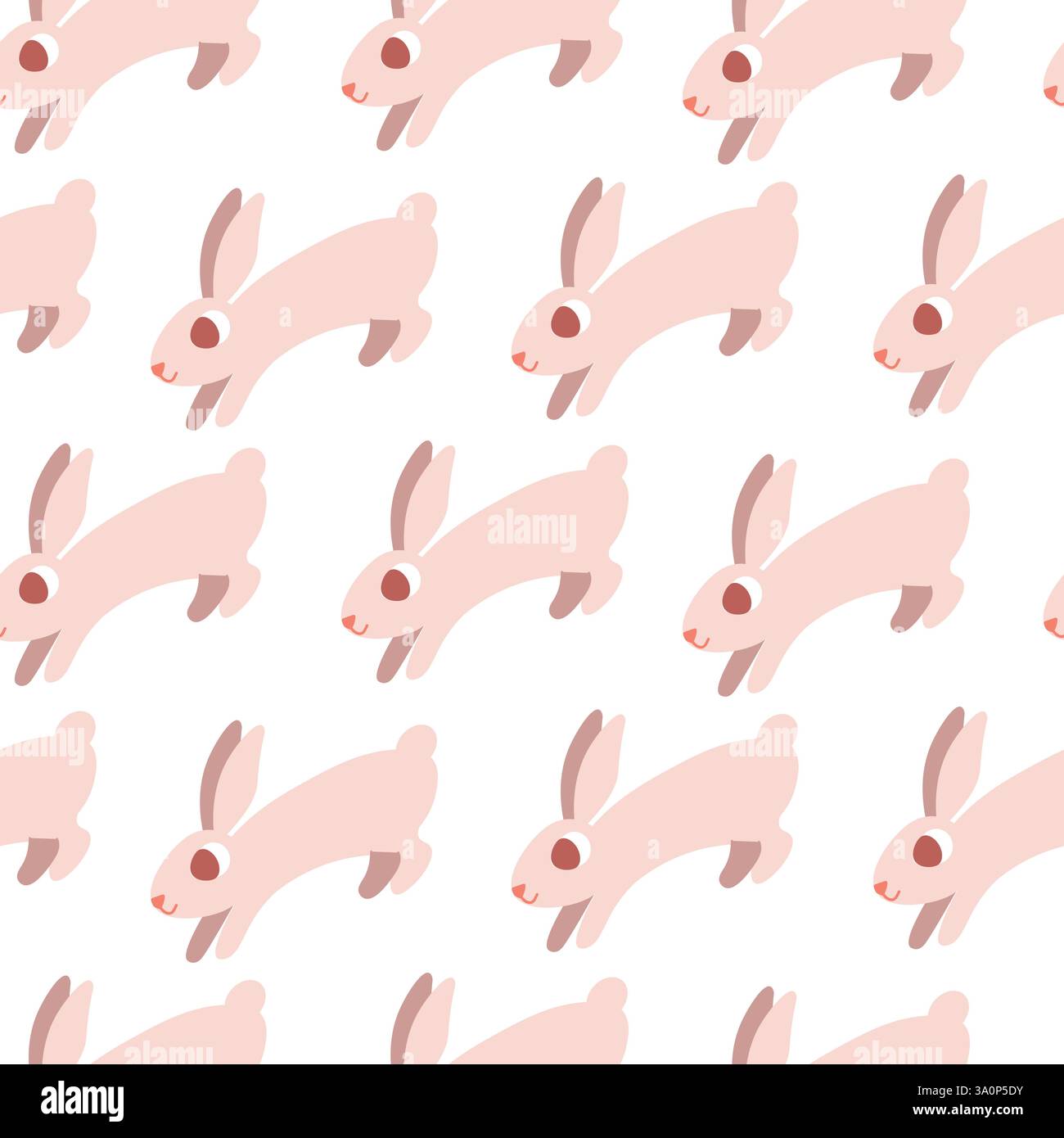 Motivo senza cuciture con coniglietti rosa che sperano su sfondo bianco Illustrazione Vettoriale