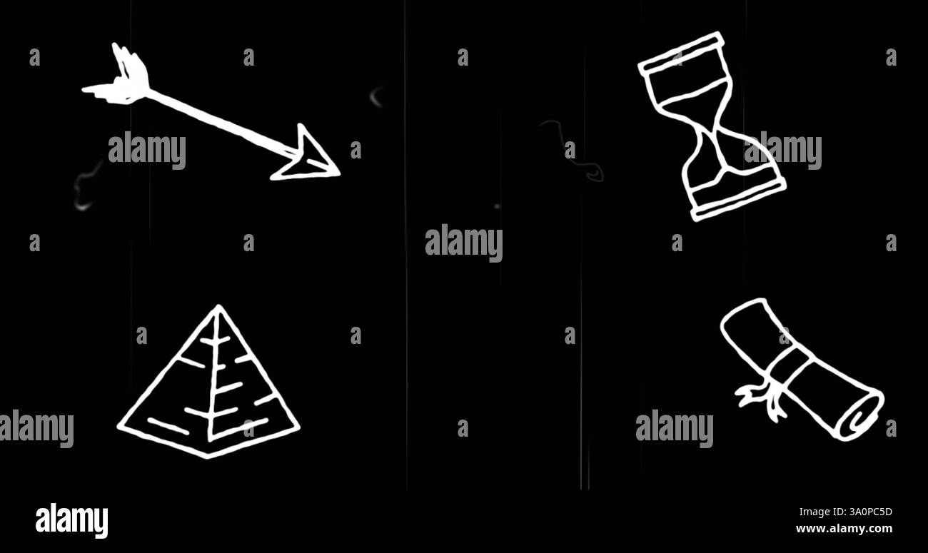 Immagine delle icone degli oggetti scolastici su sfondo nero Foto Stock