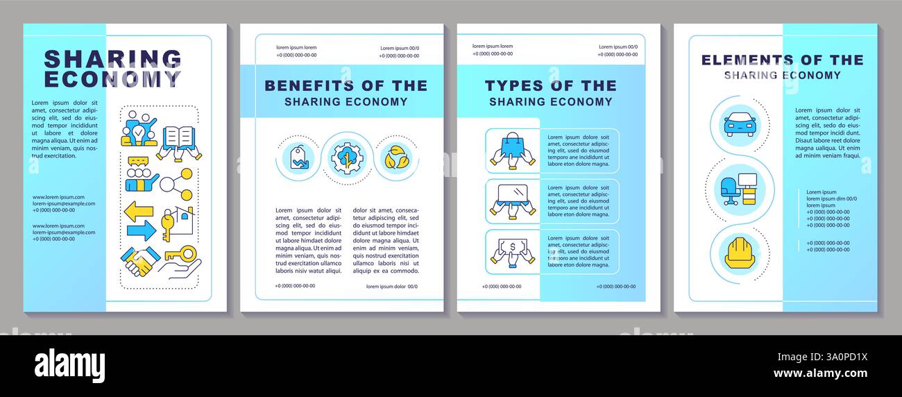 Modello di brochure blu Economy condivisa. Illustrazione Vettoriale