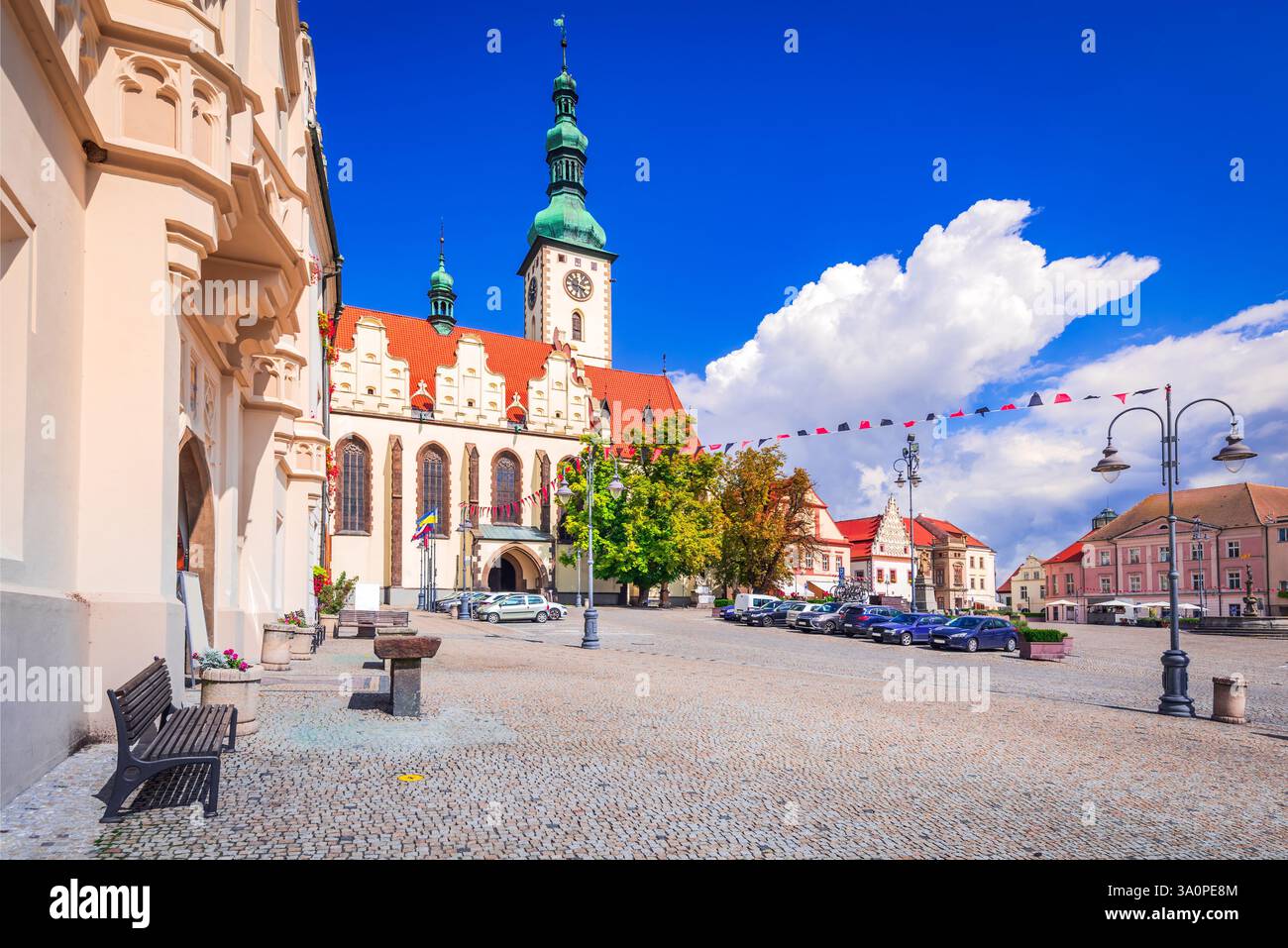 Tabor, Repubblica Ceca. Piazza Zizka, centro storico di Tabor in Boemia, paesaggio soleggiato. Foto Stock