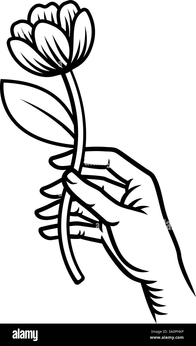 Tatuaggio in legno d'epoca floreale a mano Illustrazione Vettoriale