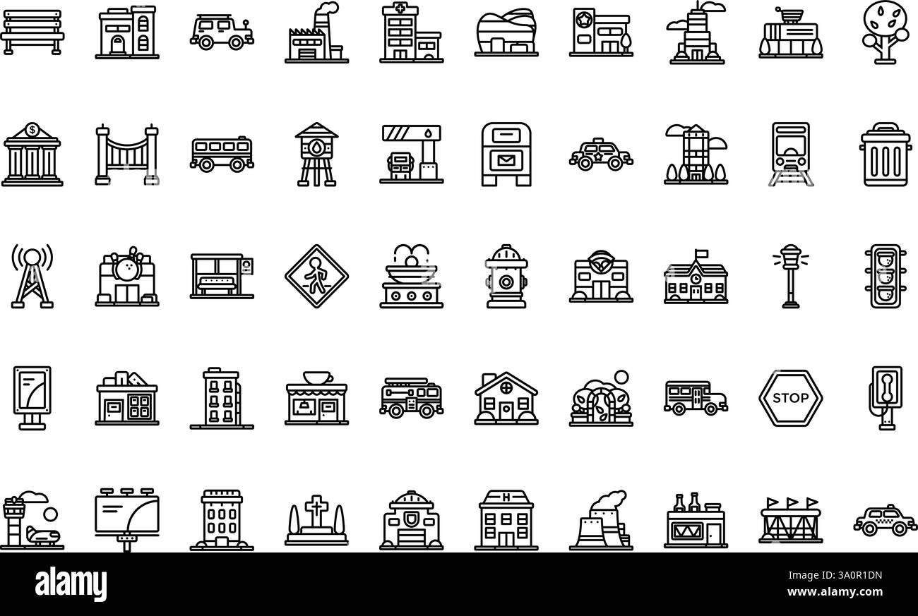 Raccolta di icone vettoriali di alta qualità con traccia modificabile. Ideale per progetti professionali e creativi. Illustrazione Vettoriale