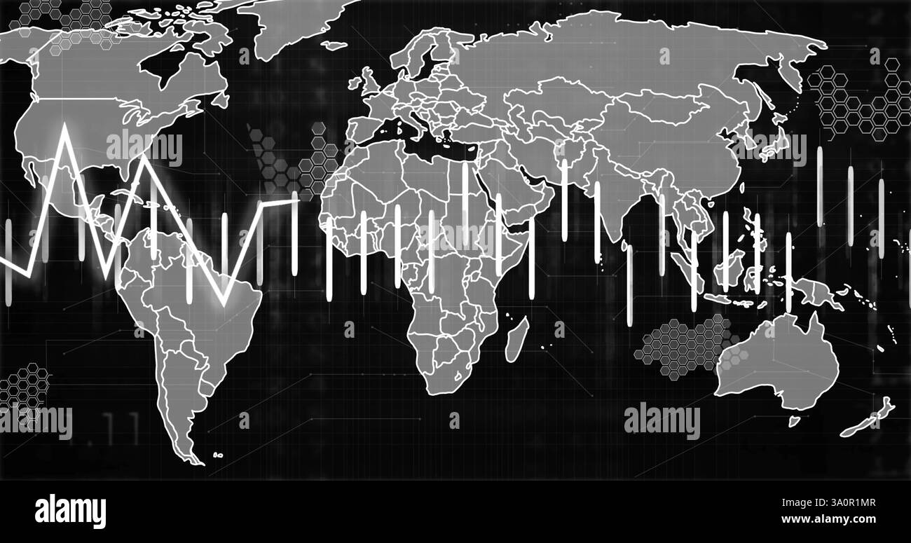Immagine dell'elaborazione dei dati sulla mappa del mondo Foto Stock