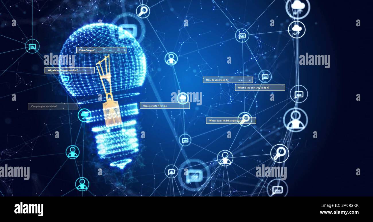 Immagine di una rete di icone sulla lampadina Foto Stock