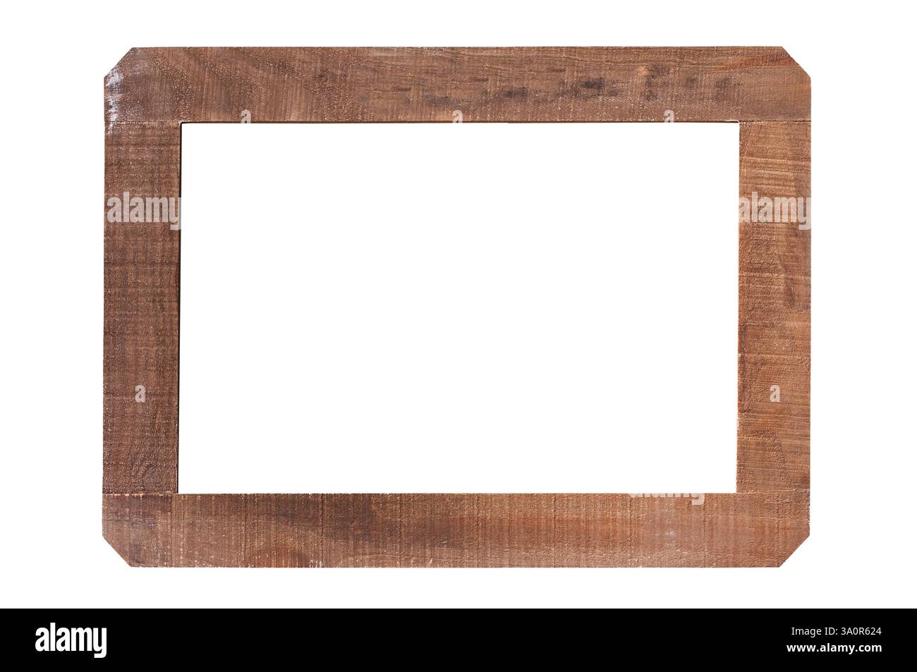 Cornice in legno rustico vintage isolata su sfondo bianco, ritagliata Foto Stock