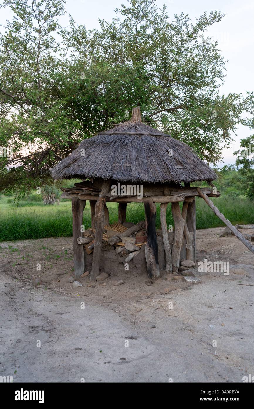 Capanna tradizionale di stoccaggio dei cereali con tetto in paglia - architettura rurale africana Foto Stock