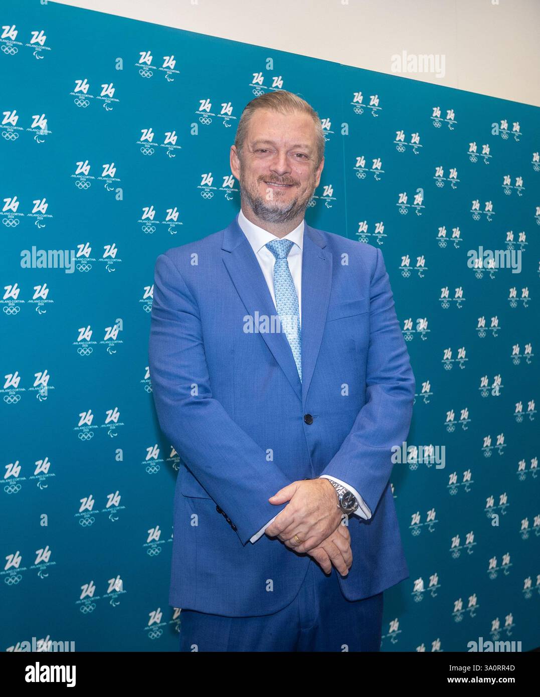 Milano, Italia. 5 marzo 2025. Il Presidente Comitato Paralimpico Internazionale Andrew Parsons alla Conferenza stampa del One Year to Go Giochi Paralimpici invernali Milano Cortina 2026, presso la sede di via della Boscaiola 26 - Milano, Italia - Mercoled&#xec;, 5 marzo 2025 (foto Stefano porta/LaPresse) Conferenza stampa del One Year To Go Giochi Paralimpici invernali Milano Cortina 2026, presso la sede in via della Boscaiola 26 - Milano, Italia - Milano, Italia - mercoledì, 5 marzo, 5 marzo 2025 - LaPresse Foto Stock