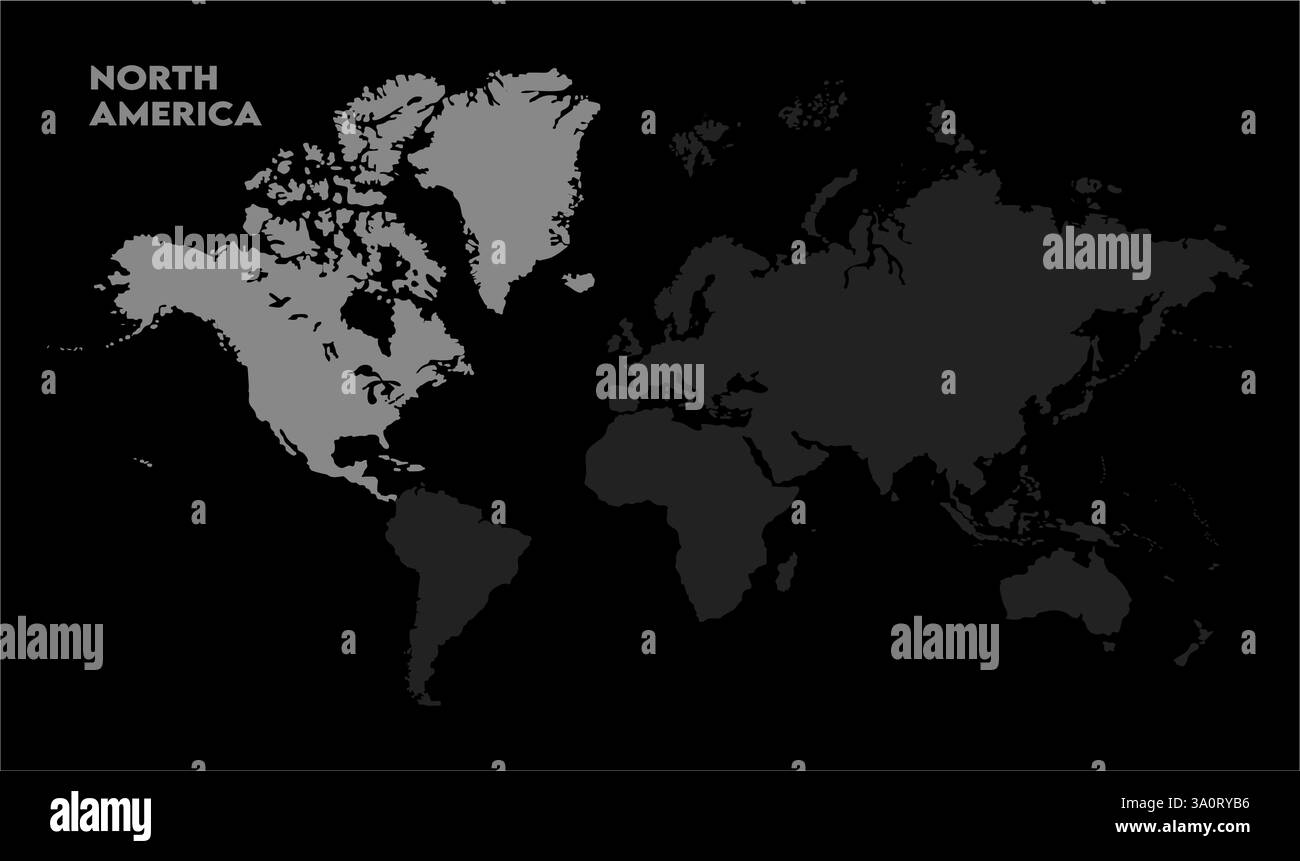 Mappa del Nord America, evidenziata sulla mappa del mondo, Nord America sulla mappa del mondo, Vista satellitare, Nord America posizione sul globo. Illustrazione Vettoriale