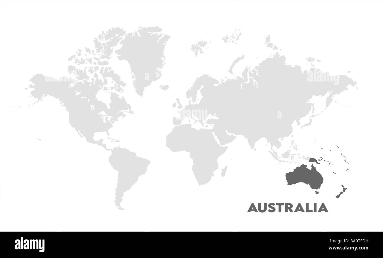 Mappa dell'Australia, evidenziata sulla mappa del mondo, Australia sulla mappa del mondo, Vista satellitare, Australia posizione sul globo. Illustrazione Vettoriale