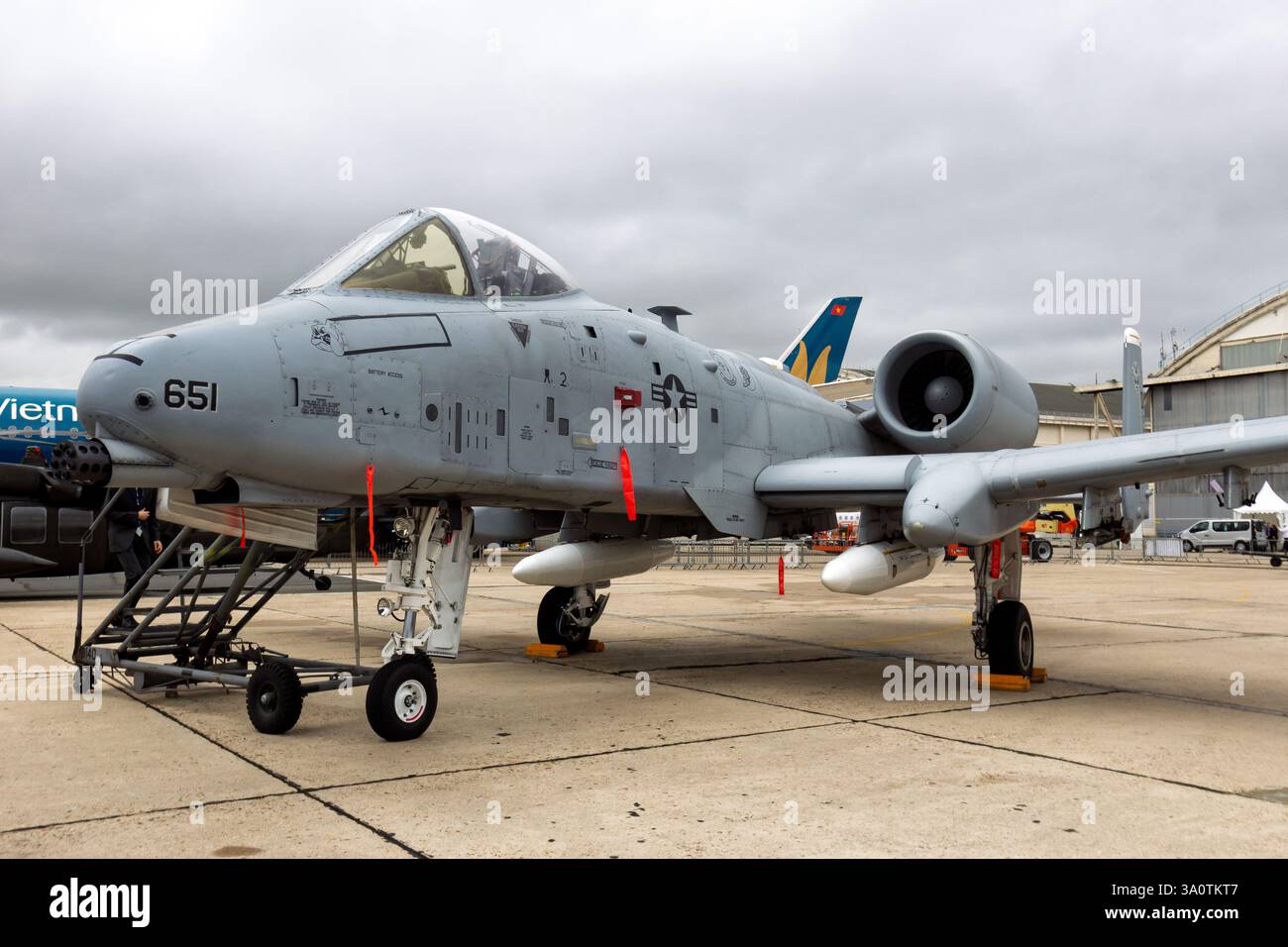 US Air Force A-10 attacca l'aereo in mostra al 51st° Salone Internazionale dell'Aeronautica di Parigi. Le Bourget, Francia - 18 giugno 2015 Foto Stock