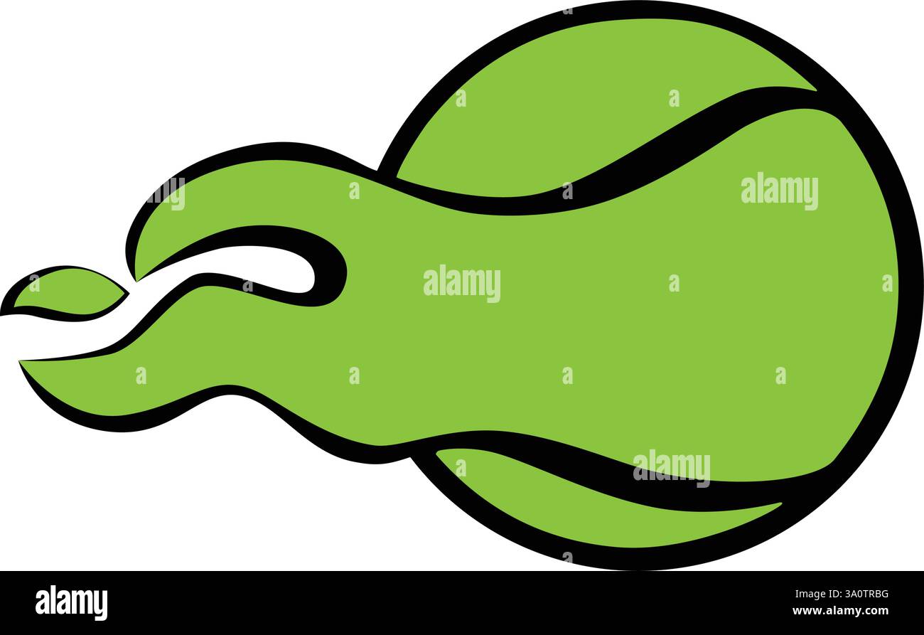 Pallina da tennis verde chiaro che corre nell'aria con una scia di velocità, incarnando l'energia e il movimento di un gioco frenetico Illustrazione Vettoriale