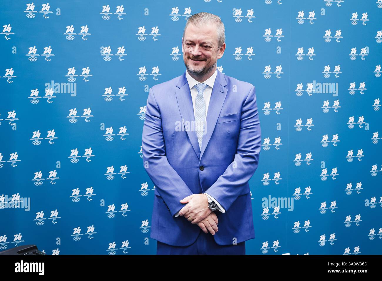 Milano, Italia. 5 marzo 2025. Milano, l'evento celebrativo del One Year to Go to the Paralympics of Milan Cortina 2026 presso la sede della Fondazione Milano Cortina 2026. Nella foto: Andrew Parsons (presidente del Comitato Paralimpico Internazionale) credito: Agenzia fotografica indipendente/Alamy Live News Foto Stock