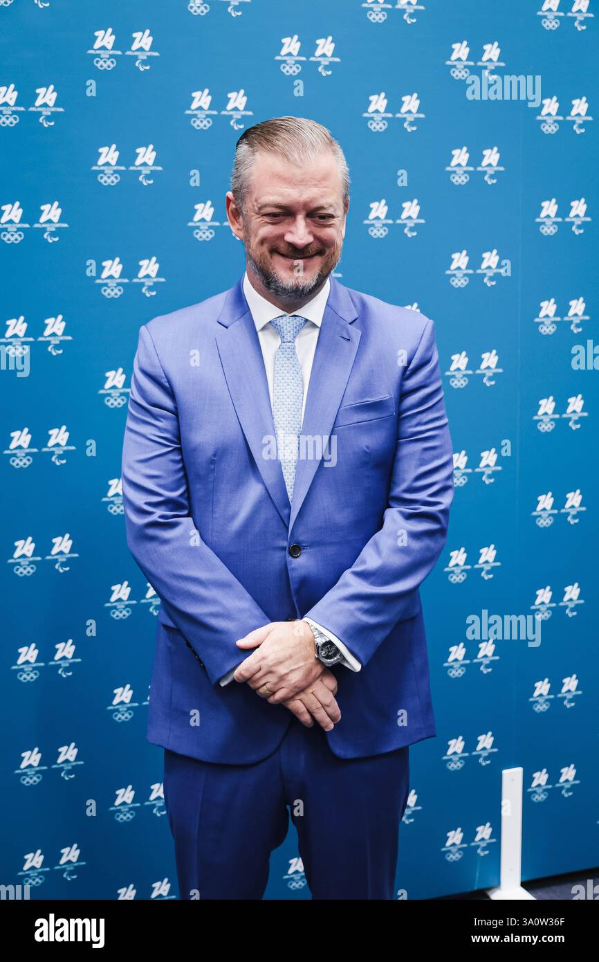 Milano, Italia. 5 marzo 2025. Milano, l'evento celebrativo del One Year to Go to the Paralympics of Milan Cortina 2026 presso la sede della Fondazione Milano Cortina 2026. Nella foto: Andrew Parsons (presidente del Comitato Paralimpico Internazionale) credito: Agenzia fotografica indipendente/Alamy Live News Foto Stock