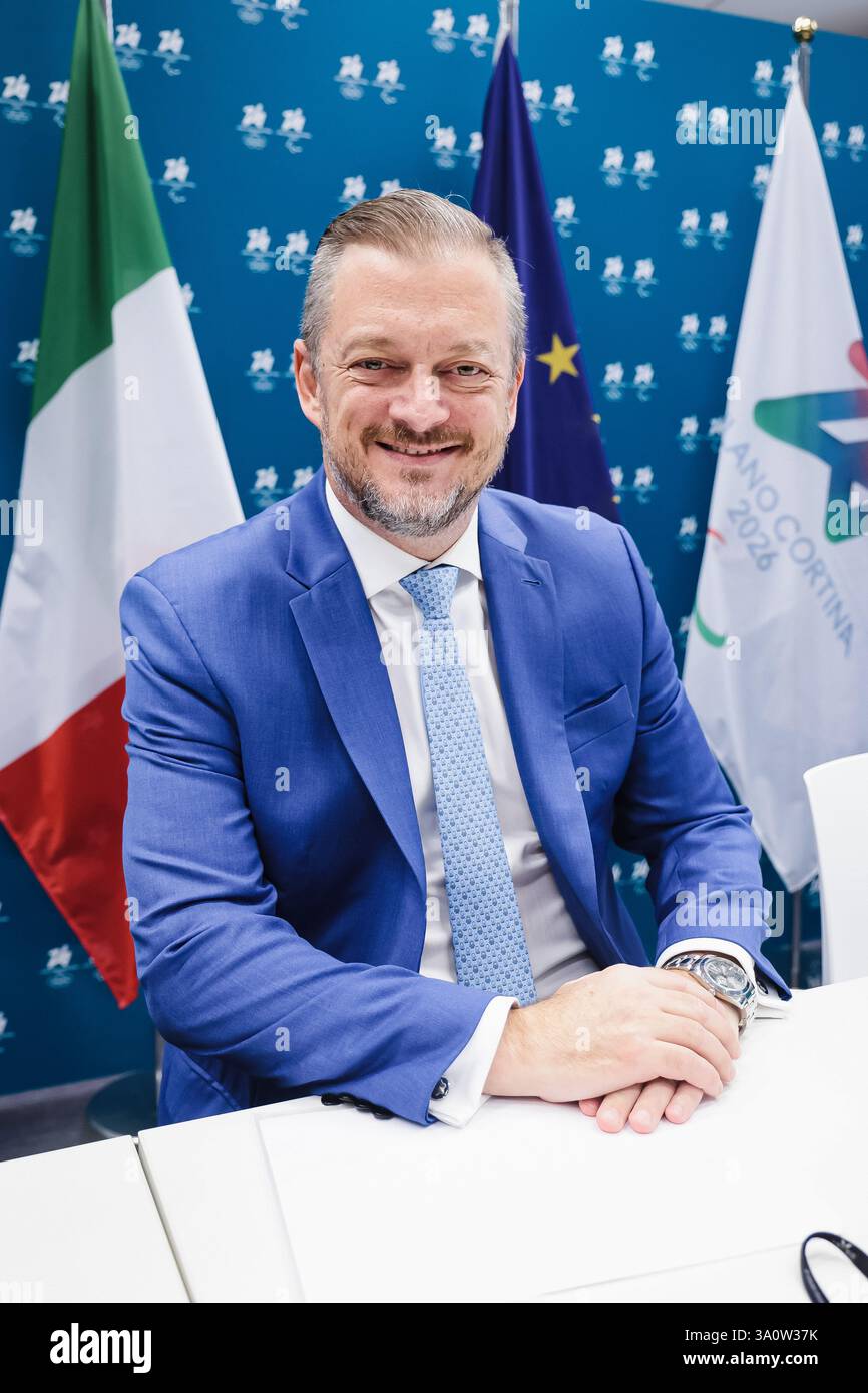 Milano, Italia. 5 marzo 2025. Milano, l'evento celebrativo del One Year to Go to the Paralympics of Milan Cortina 2026 presso la sede della Fondazione Milano Cortina 2026. Nella foto: Andrew Parsons (presidente del Comitato Paralimpico Internazionale) credito: Agenzia fotografica indipendente/Alamy Live News Foto Stock