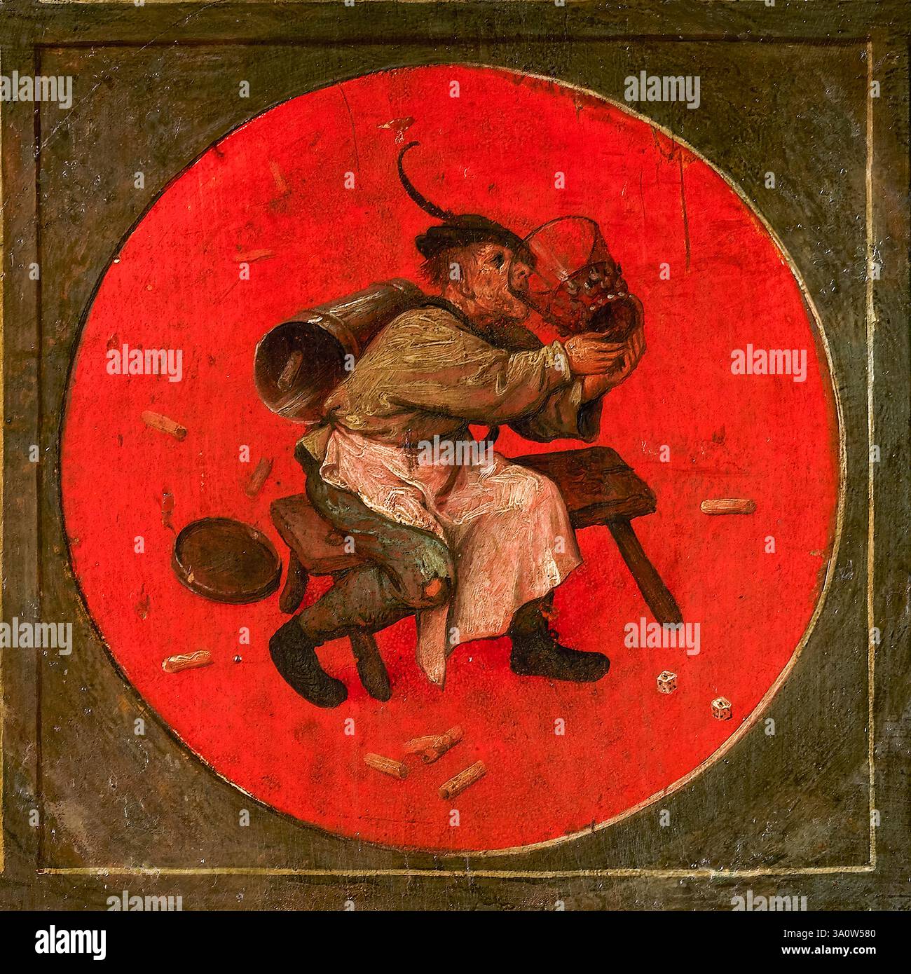 Tagliare a dadini e bere in un momento inappropriato porta povertà, disprezzo e una reputazione rovinata, (bere e giocare d'azzardo eccessivi), (da "dodici Proverbi"), dipinto a olio su tavola di Pieter Bruegel il Vecchio, 1558 Foto Stock