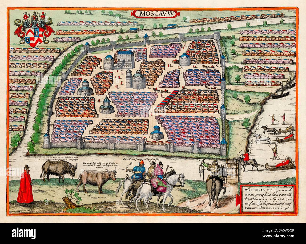 Mappa del XVI secolo. Vista aerea della città di Mosca di Georg Braun e Frans Hogenberg, 1575 Foto Stock