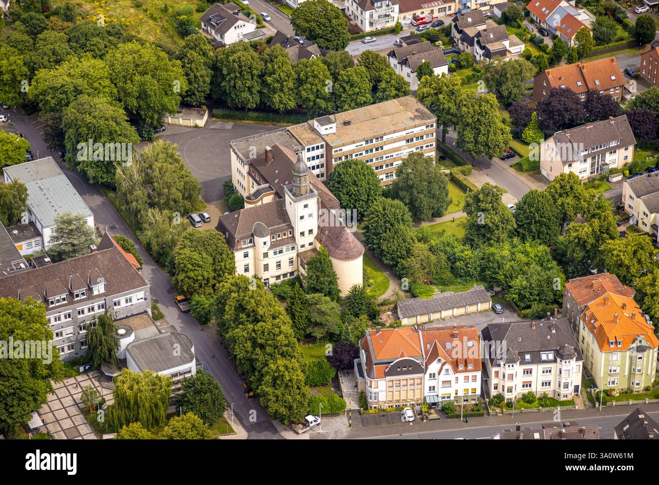 Vista aerea, vista storica dell'ex detenuto Werl, Werl, Soester Börde, Renania settentrionale-Vestfalia, Germania Foto Stock