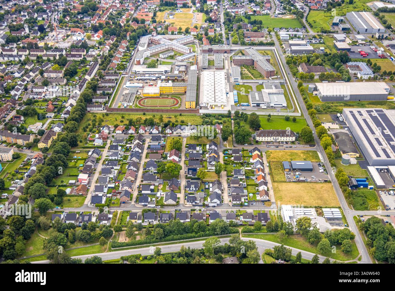 Veduta aerea, prigione di Werl (JVA), tenuta residenziale di Melsterhag, Werl, Renania settentrionale-Vestfalia, Germania Foto Stock