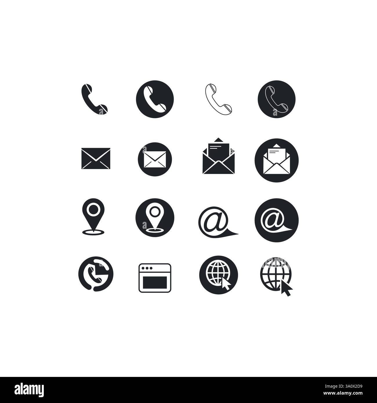 Set icone contatto minimalista . Icone telefono, e-mail, posizione e Web Illustrazione Vettoriale