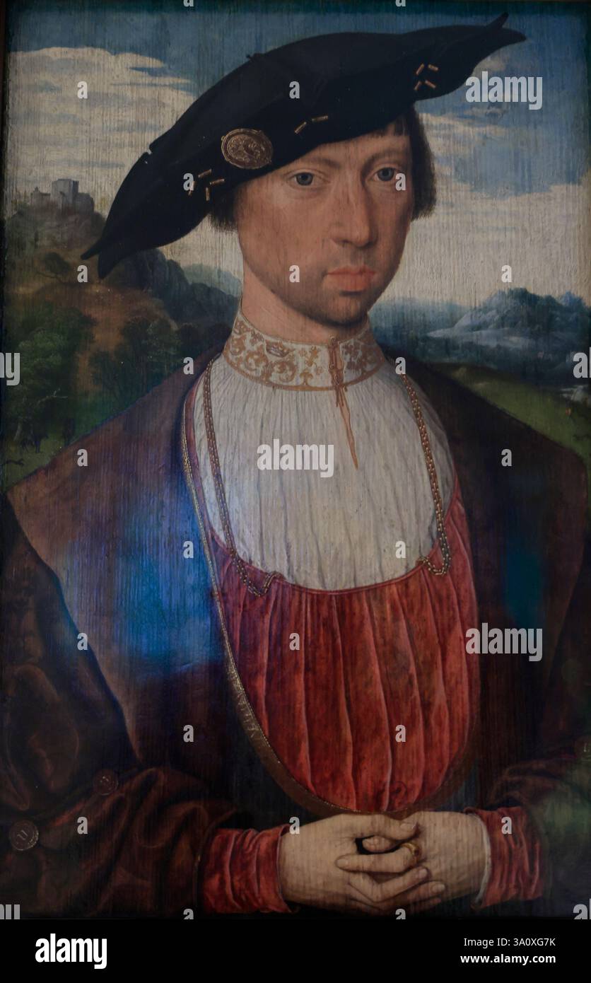 Il ritratto di Lord, Cavaliere Joost van Bronckhorst del pittore rinascimentale olandese Jan Mostaert è esposto nel Petit Palais.Paris.France Foto Stock