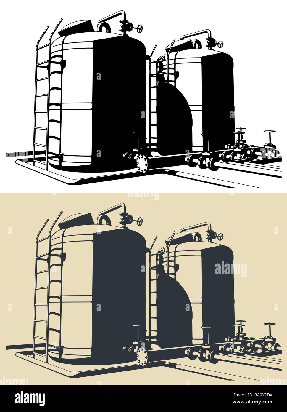 Illustrazioni dei serbatoi di stoccaggio dell'acqua montati sul tetto Illustrazione Vettoriale