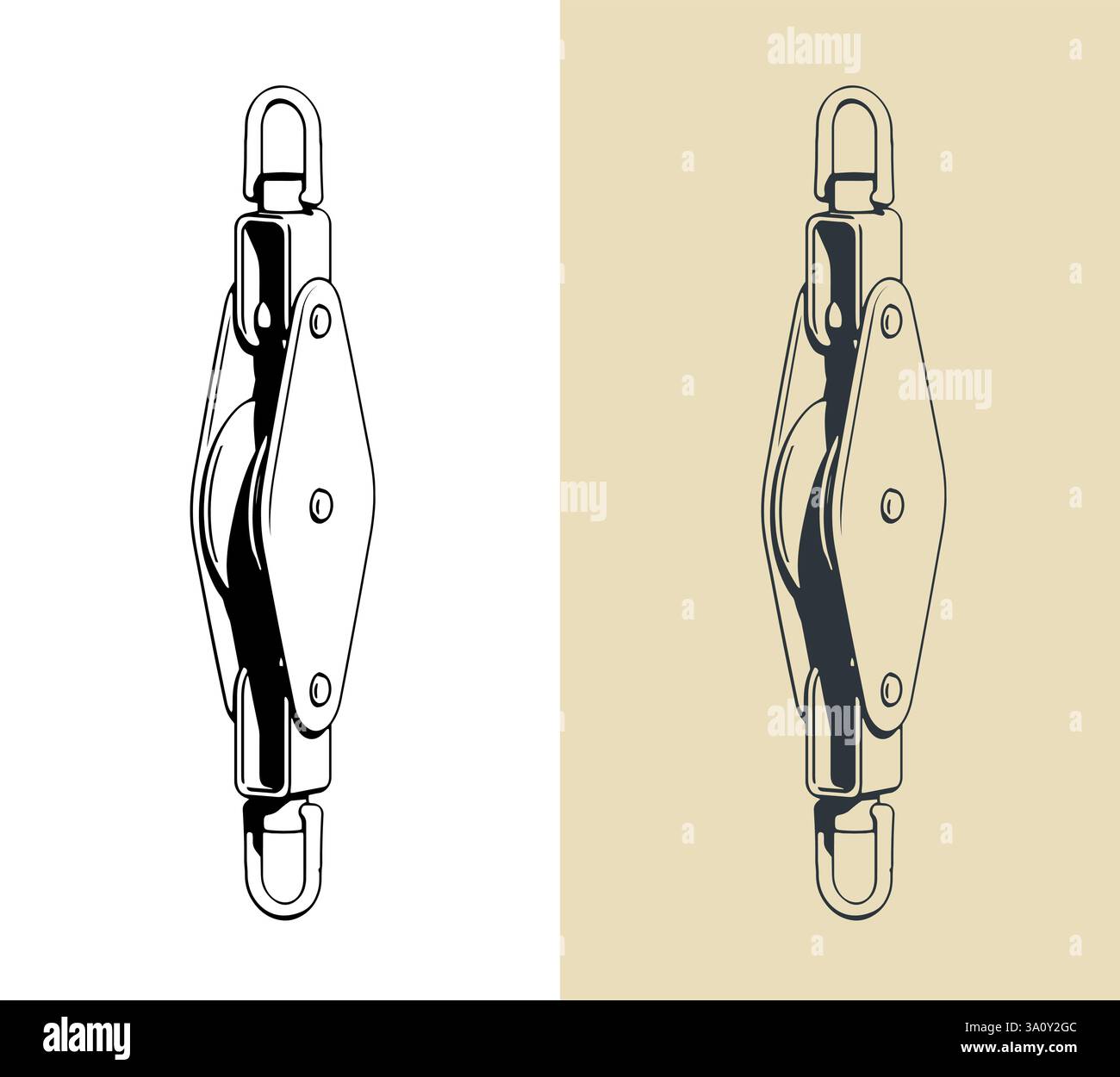 Blocco singolo in acciaio inox per attrezzature da yacht Illustrazione Vettoriale
