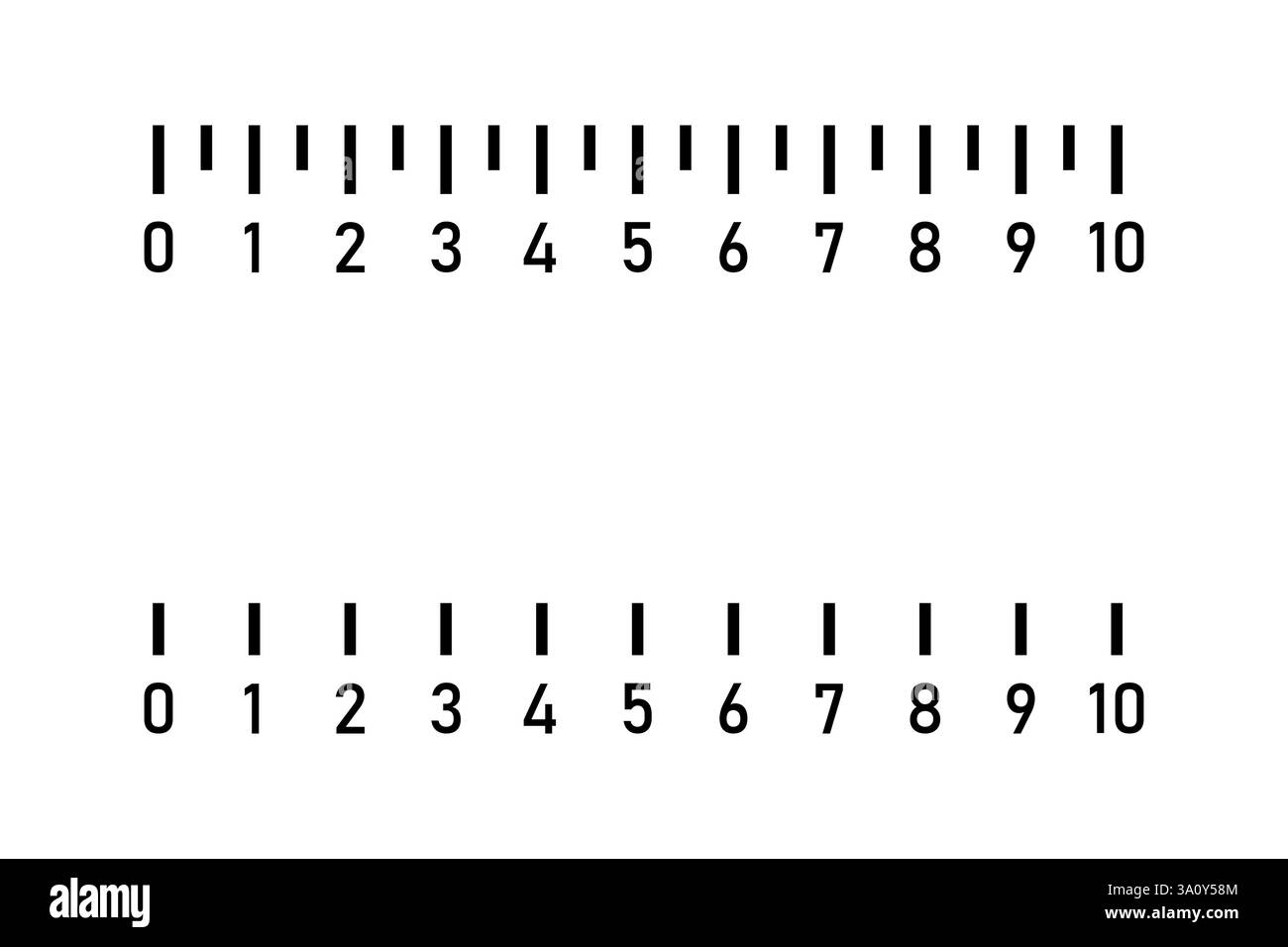 Scala di misurazione. Righello numerato. Utensile di precisione. Design semplice nero. Illustrazione Vettoriale