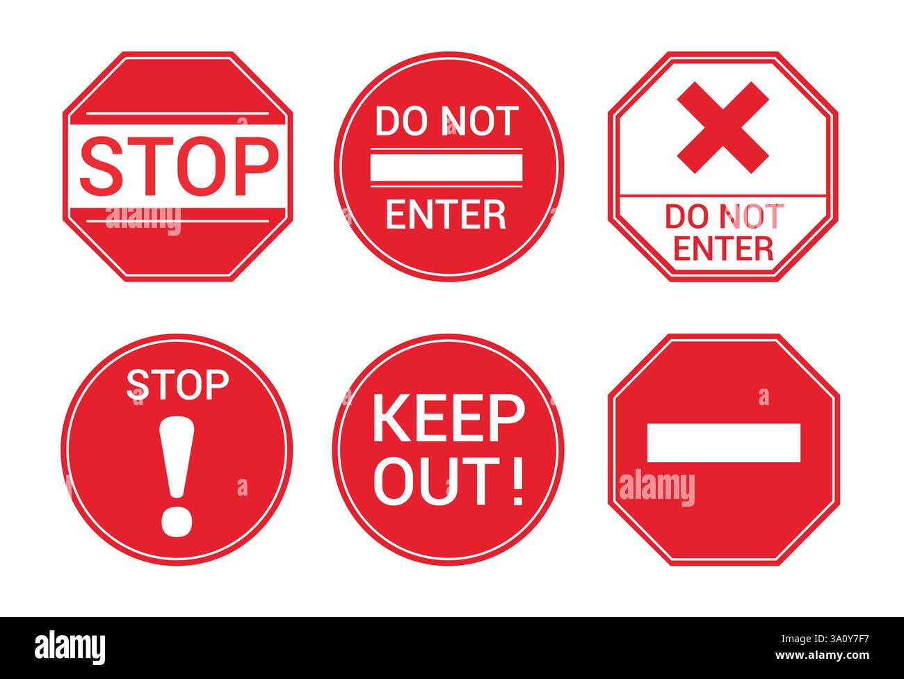 Clipart icona segnale di avvertimento impostato. I cartelli rossi del traffico stradale come non entrare, non uscire, non entrare, non entrare, pericoloso e il vettore della collezione di clip art del segnale di stop Illustrazione Vettoriale
